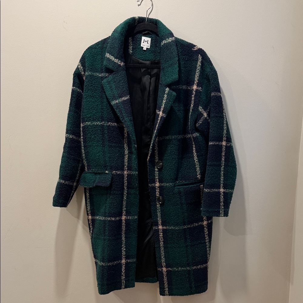 John + Jenn Dark Green Plaid Pea Coat